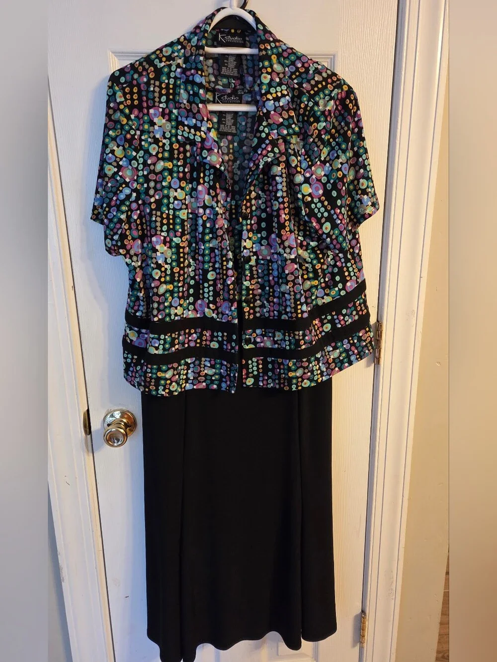 Vintage K Studio Collection Women's 2-Piece Dress Suit Size 18 Black Geo Print